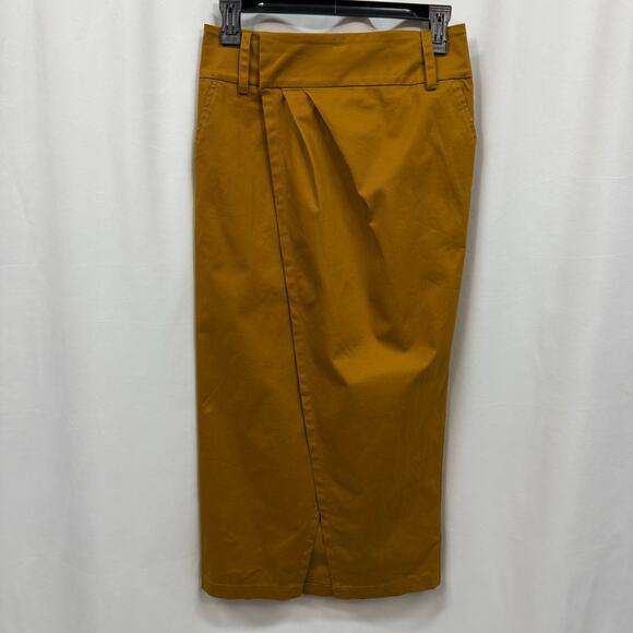 by Anthropologie Mustard Yellow Cotton Blend Wrap Front Skirt 2 - Picture 1 of 8
